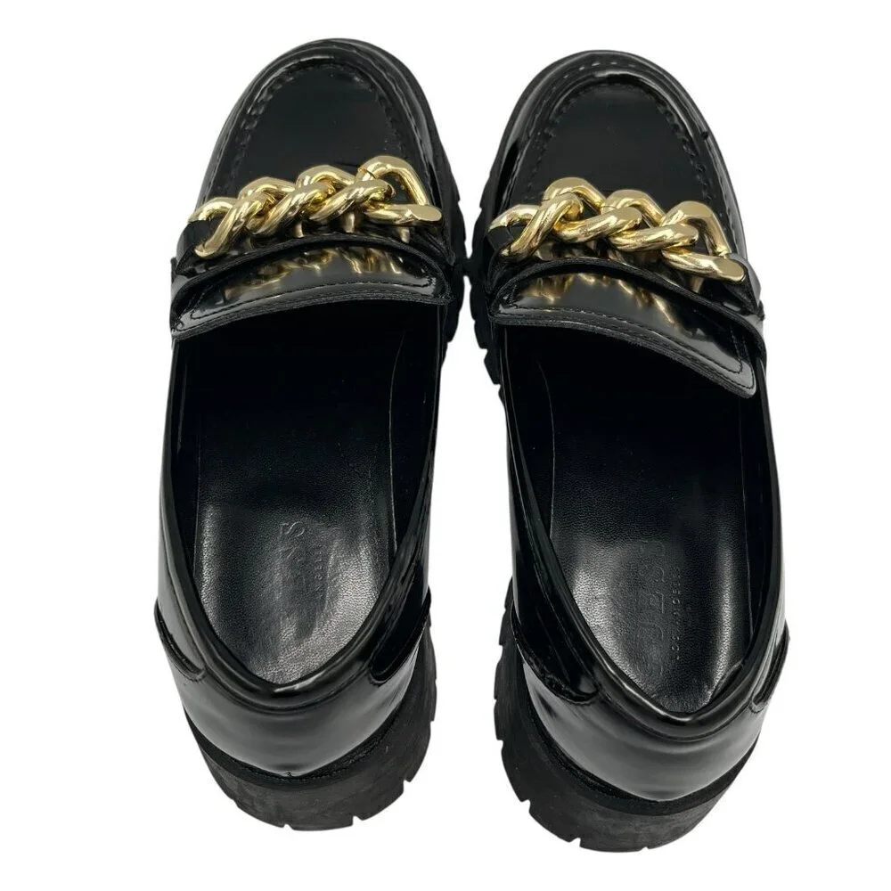 GUESS Womens 8.5 M Hillford Chunky Black Patent Leather Platform Loafer Lug Sole